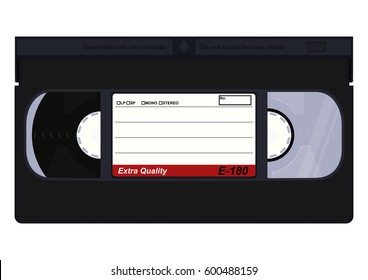Front of VHS video cassette. Flat vector.
