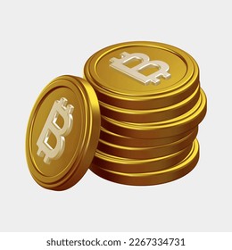 front view 3d renderizado oro bitcoin cripto monedas de monedas nft tecnología comercio financiero aislado sin antecedentes