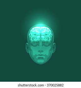 Front View of Abstract Human Head with a Brain.