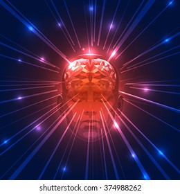 Front View of Abstract Human Head with a Brain.