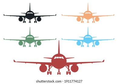 Front view airplane icon set vector illustration