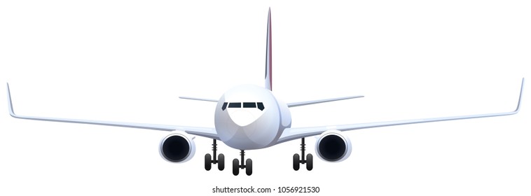 Vista frontal del avión en la ilustración de fondo blanco
