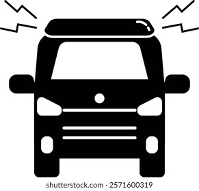 Front view of an ambulance with a siren on - Silhouette illustration