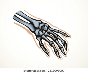 Front view ancient old woman sick palm part injury ache hospital surgery care therapy scan x ray film white logo. Black horror drawn healthy female injur medic man xray ill pain exam line sketch art