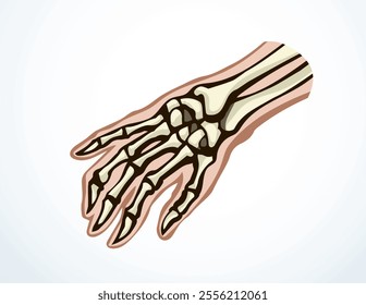 Front view ancient old woman sick palm part injury ache hospital surgery care therapy scan x ray film white logo. Black horror drawn healthy female injur medic man xray ill pain exam line sketch art