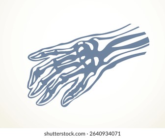 Front view ancient old woman sick palm part injury ache hospital surgery care therapy scan x ray film white logo. Black horror drawn healthy female injur medic man xray ill pain exam line sketch art