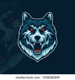 Front view of angry wolf head esport mascot illustration