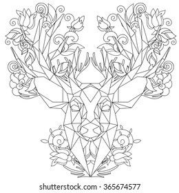 Front view of animal head triangular icon , geometric trendy line design. Vector illustration ready for tattoo or coloring book.Deer.