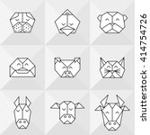 Front view animal heads. Polygonal animals. Vector low poly animals. Low poly line design icon set. Vector low poly animals tattoo. Vector seamless animal pattern. Vector origami farm animals. 