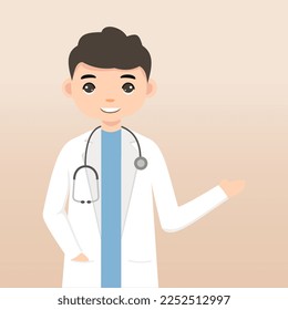 Front view animated character. Doctor character creation with face emotions, poses and gestures. Cartoon style, flat vector illustration.Isolated on white.Male doctor