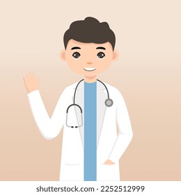 Front view animated character. Doctor character creation with face emotions, poses and gestures. Cartoon style, flat vector illustration.Isolated on white.Male doctor