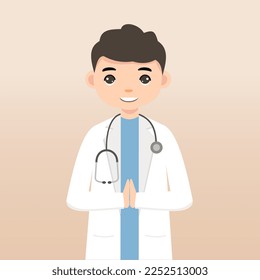 Front view animated character. Doctor character creation with face emotions, poses and gestures. Cartoon style, flat vector illustration.Isolated on white.Male doctor