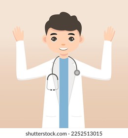 Front view animated character. Doctor character creation with face emotions, poses and gestures. Cartoon style, flat vector illustration.Isolated on white.Male doctor