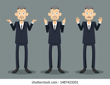 Front view animated character. Elderly man character creation set with various views, face emotions, poses and gestures. Cartoon style, flat vector illustration.