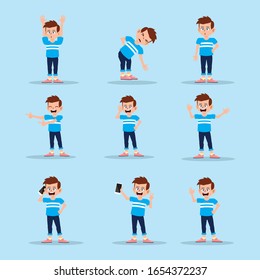 Front view animated character, separate parts of body. Fashionable various views poses and gestures. Cartoon style, flat vector illustration.