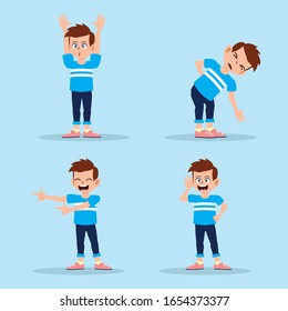 Front view animated character, separate parts of body. Fashionable various views poses and gestures. Cartoon style, flat vector illustration.