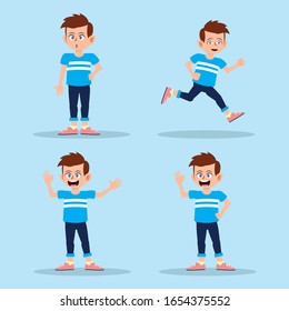Front view animated character, separate parts of body. Fashionable various views poses and gestures. Cartoon style, flat vector illustration.