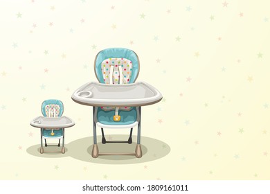 front view baby highchair on colorful back