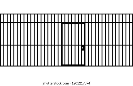 A Front View Of The Bars Of A Jail Cell With Iron Bars And A Door On An Isolated Background Vector Eps 10