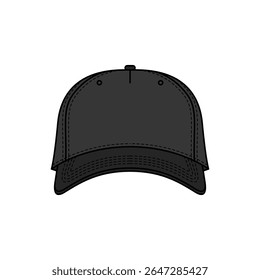 Front View Baseball Cap Vector, Black Hat Mockup for Branding Design.