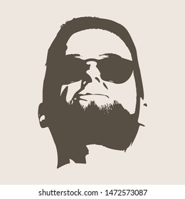 Front view of bearded man wearing sunglasses. Male face silhouette
