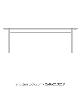 Vista frontal do banco com assento retangular e pernas retas. Simples móveis de contorno para o interior da casa