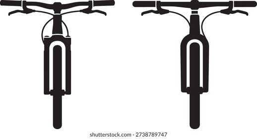 Front view of bicycle handlebars fork and wheel isolated on white