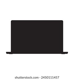 Front view black book laptop silhouette icon vector illustration on white background