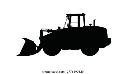 Front view of a black construction loader machine silhouette