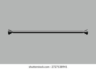 Front view black curtain rod isolated on transparent background. Vector illustration. Curtain hanging accessory. Cornice for curtains, interior design, bathroom shower curtain rod.