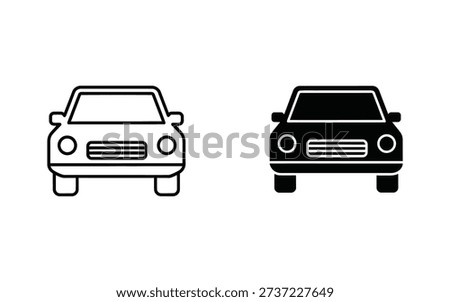 Front view black and white line and filled car automobile
