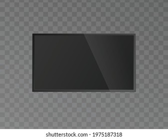 Front view of blank lcd TV monitor or screen, realistic vector illustration isolated on transparent background. Wide television or computer display mockup or template.