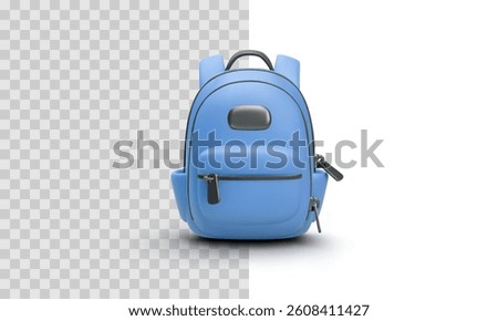 Front View of Blue Backpack Icon in Smooth 3D Style, Perfect for School, Hiking, or Travel Projects. Clean Look with Cartoonish Charm. Vector Illustration.