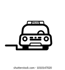 Front view of Blue Police Car with red and blue beacon on roof. Linear vector illustration with editable line. EPS10