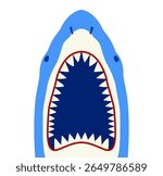 Front view of blue shark with open mouth showing sharp teeth on white background. Clipart image isolated on background.