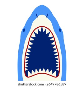 Front view of blue shark with open mouth showing sharp teeth on white background. Clipart image isolated on background.