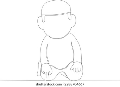 Front view of a boy sitting in prayer. Sholat one-line drawing