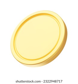 Front view of brass or golden blank coin, 3D rendering. Gold coin floating. Payment, investment, bank, finance, money symbol isolated on white background