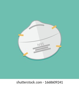front view of breathing protective medical respiratory N95 mask, dust protection respirator, air pollution, disease, virus prevention, flu and fever protection, flat vector illustration