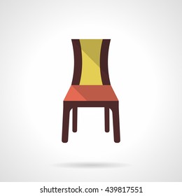 A front view brown chair with red yellow elements. Furniture for restaurant, cafe, hotels interior. Flat color style vector icon