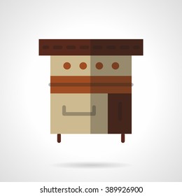 Front view of a brown kitchen stove. Bakery equipment. Stoves and ovens. Kitchen interior. Flat color style vector icon. Single design element for website, business.