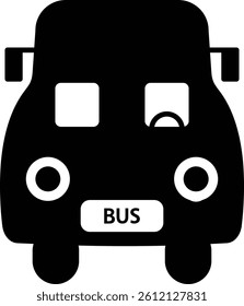 Front view bus icon with label for public transportation design
