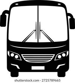 Ícone de barramento frontal com para-brisas, limpadores, faróis e espelhos para conteúdo de transporte, viagem, trânsito, serviço público e design de veículos