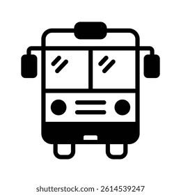 A front view of a bus representing public transport and travel.