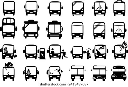 Front view bus silhouette vector icon illustration collection