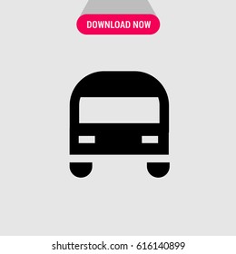 Front View of Bus Vector Icon, The symbol of bus on the white background. Simple, modern flat vector illustration for mobile app, website or desktop app   