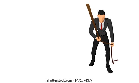 front view of a businessman pulling a rope with his hand. business background template vector file design. eps10