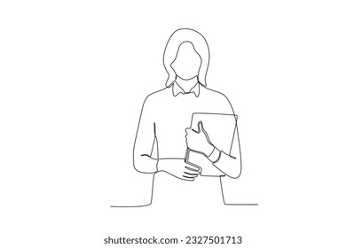 Front view of businesswoman. Businesswoman one-line drawing