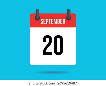 Vista frontal de un icono de calendario que muestra septiembre con la fecha 20 en negrita, en un fondo azul vibrante.