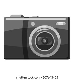 Front view camera icon. Gray monochrome illustration of front view camera vector icon for web
